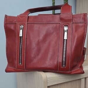 Vintage Michael Kors Ox Blood Burgundy Red Leather Tote w 2 Front Zipper Pockets